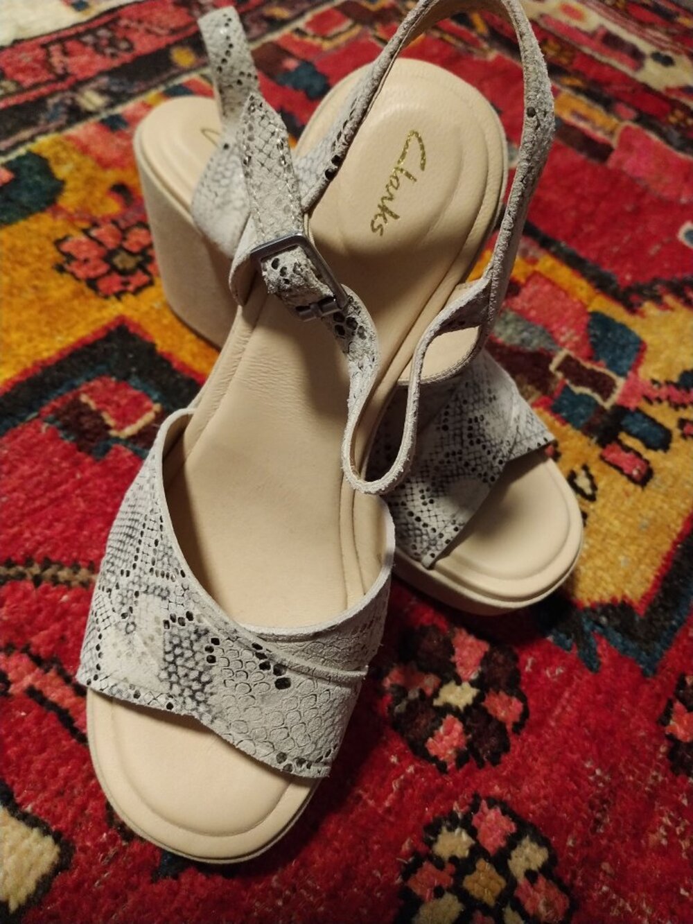 Clark "Maritsa70 Strap" snakeskin shoes, 8.5
